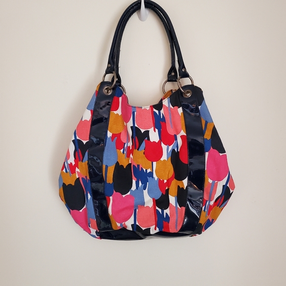 Anthropologie Vivid Spring Cheerful Multicolor Tulip Print Graphic Pattern Bag - Picture 9 of 12